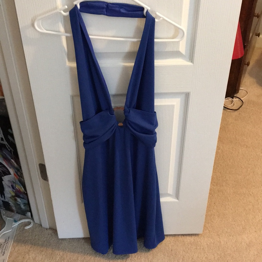 Cache Sapphire Blue backless Halter dress